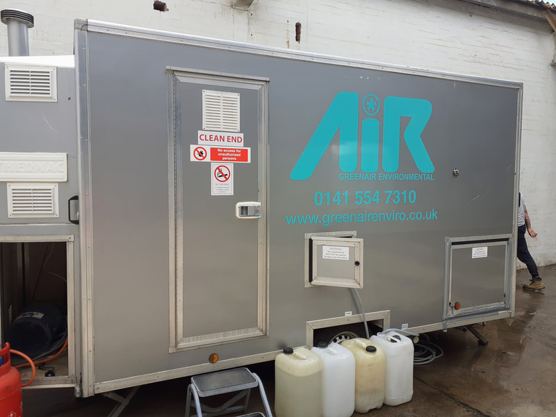 Asbestos removal decontamination unit on-site in Consett, County Durham, click here for an asbestos disposal quote near you