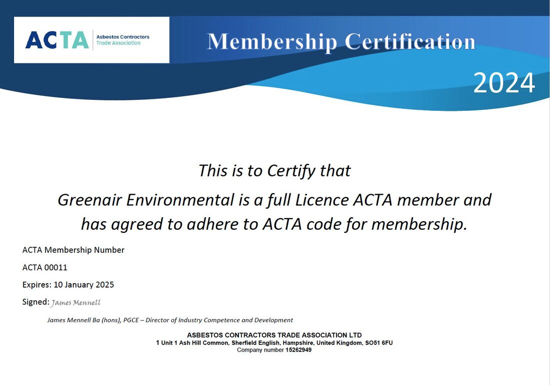 Greenair Environmental are ACTA - Asbestos Contractors Trade Association Members